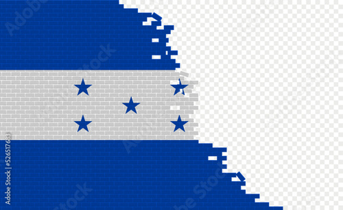 Honduras flag on broken brick wall. Empty flag field of another country. Country comparison. Easy editing and vector in groups.