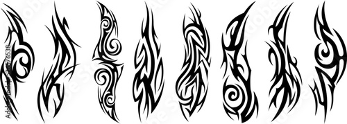 Vector tribal tattoo. Silhouette illustration. Isolated abstract element set. 