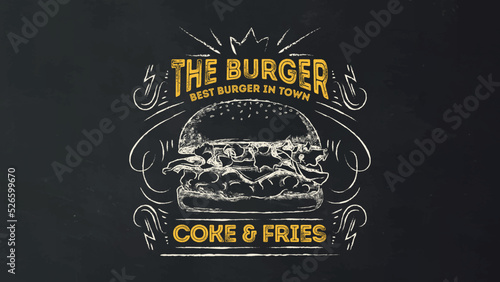 Retro Hamburger on Chalkboard Vector Illustration