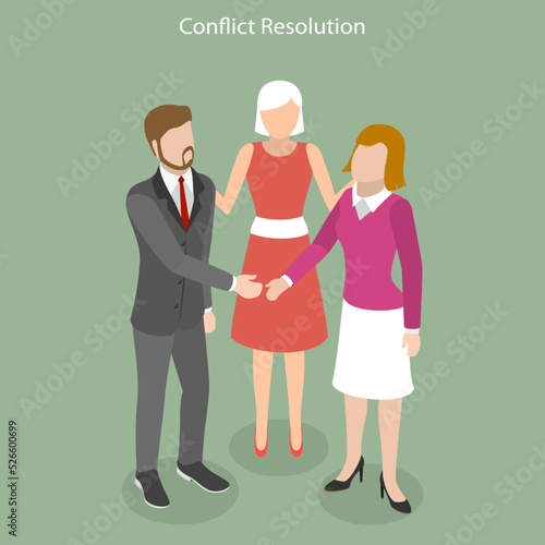 3D Isometric Flat Vector Conceptual Illustration of Conflict Resolution, Searching for Compromise