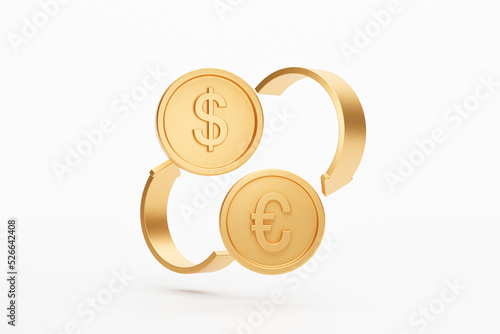 Currency exchange Euro to dollar gold coin currency money icon sign or symbol business and financial concept 3D background illustration