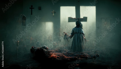 illustrative representation of an exorcism in the church