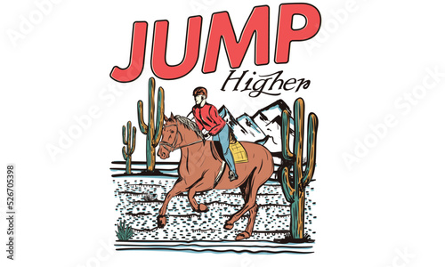 Arizona horse riding line vector t-shirt design. Desert vibes artwork. Horse jump.