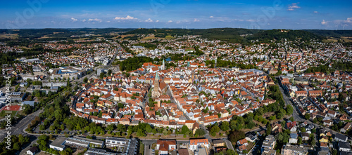 Aerial view of the city Neumarkt in der Oberpfalz on a sunny day in summer