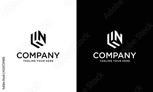 Modern HN logo design. hexagon geometric vector logotype on a black and white background.