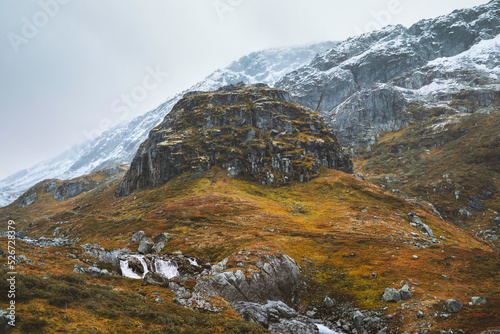 Autumn mountains in Norway landscape travel wilderness Jotunheimen national park.