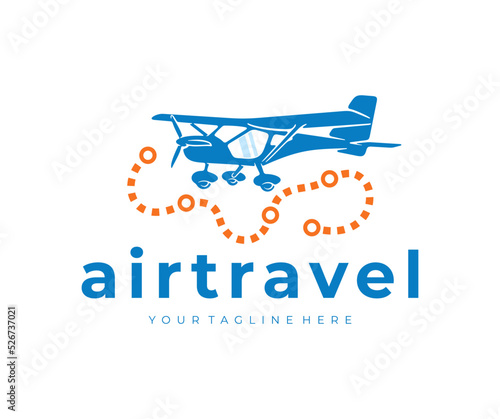 Airplane, plane, flying club and air travel, logo design. Flights, travel, aviation and airport, vector design and illustration