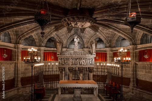 underground crypt of santa eulalia in barcelona cathedral, gothic cathedral