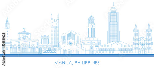 Outline Skyline panorama of city of Manila, Philippines - vector illustration
