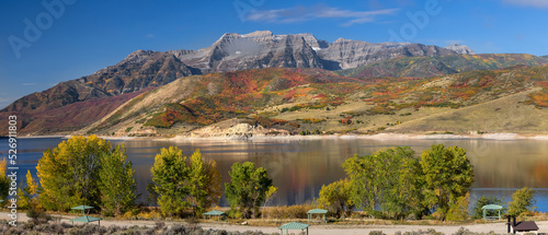 Wasatch mountain range by the Deer creek reservoir in Utah.