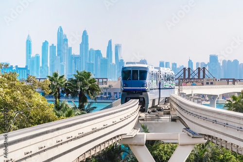 Train arrives at the Atlantis monorail station on the Palm Jumeirah in Dubai.