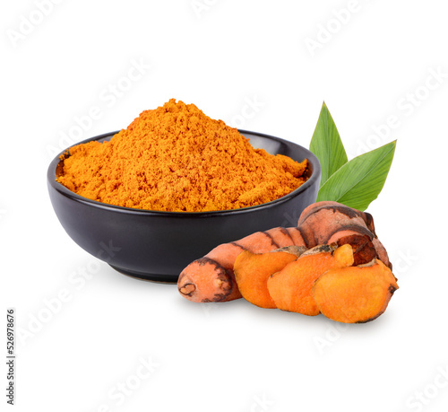 Fresh turmeric with leaves isolated on transparent background. (.PNG)