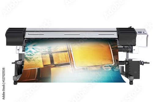 Modern Wide Format Printer PNG Isolated 3D Render Graphic. Printing Industry Technologies.