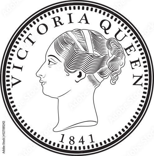 england gold coin year 1841 handmade line design vector