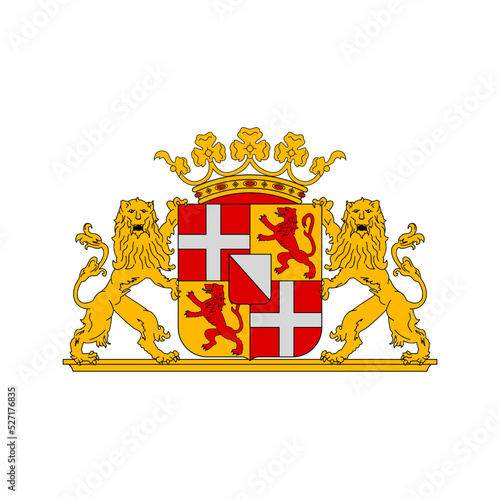 Netherlands coat of arms of Utrecht province, Dutch heraldry and vector heraldic emblem. Netherlands province coat of arms with lions, shield and crown crest, official heraldry emblem