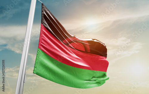 Malawi national flag cloth fabric waving - Image