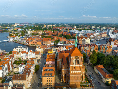 Gdańsk. Historical Old City of Gdańsk, Motława River and Traditoinal City Architecture from Above. Poland, Europe. 