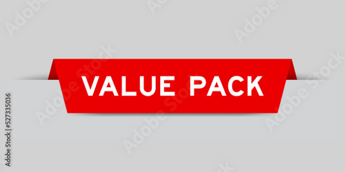 Red color inserted label with word value pack on gray background