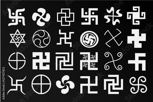 Various models of religious europeans and asiatics swastikas / Ai Illustrator