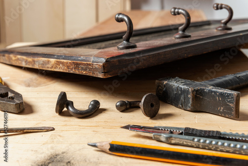restore old furniture and tools, image close-up. 