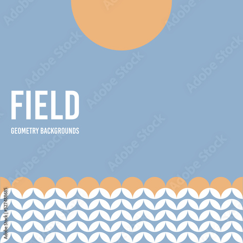 Golden fields of wheat. Square illustration with empty space for text. Geometric ornament of flowers. Abstract plants