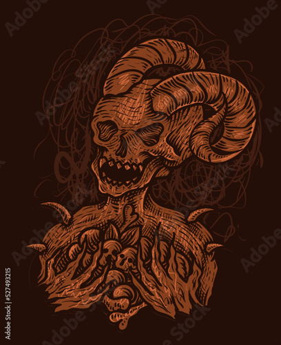 Illustration scary Demon skull with abstract style perfect for T shirt, hoodie, jacket, poster