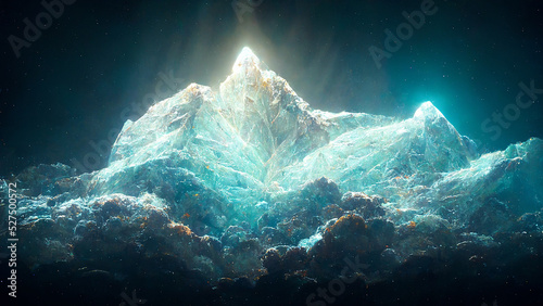 Digital paintings of mountains glowing at night, Digital Generate Images