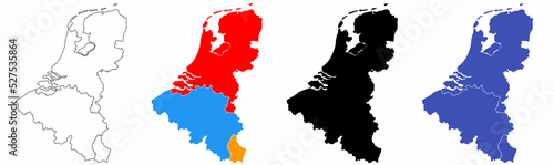 benelux map set isolated on white background.netherlands Luxembourg Belgium map