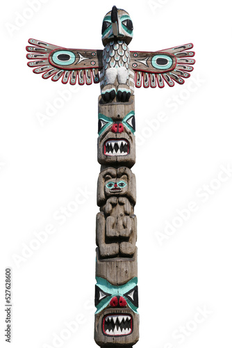 Wooden totem pole of Alaska, cut out