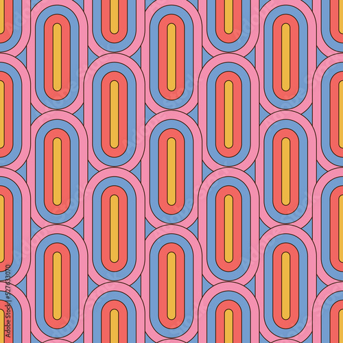 70's Groovy geometric Retro Seamless Pattern. 60s and 70s Aesthetic Style. Linear color vector illustration.