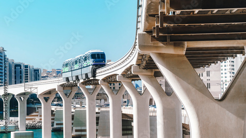 Monorail connects Palm Jumeirah to mainland. It is first monorail in Middle East. DUBAI, UAE