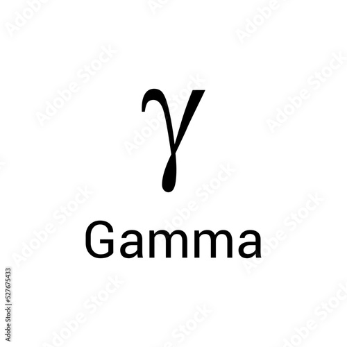 Black gamma symbol icon with name. greek alphabet letter