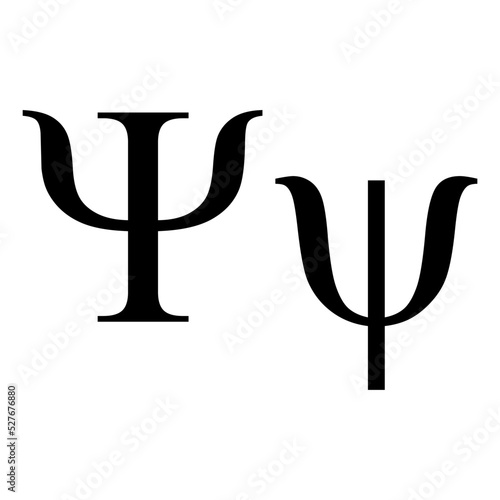 Black psi symbol icon with name. greek alphabet letter