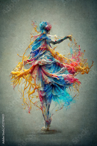 Abstract fantasy ballerina made of colorful paint splashes dancing