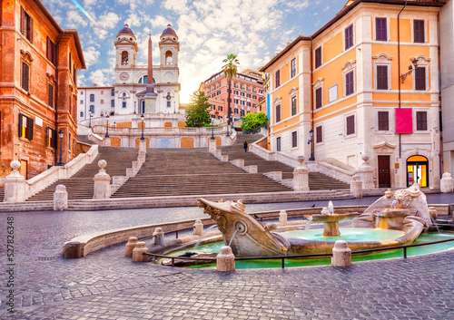 Fountain of the Boat or Fontana della Barcaccia and the Spanish Steps (Piazza di Spagna), Rome, Italy