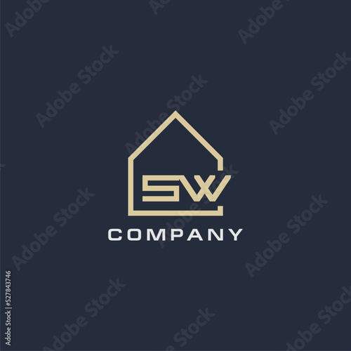Initial letter SW real estate logo with simple roof style design ideas