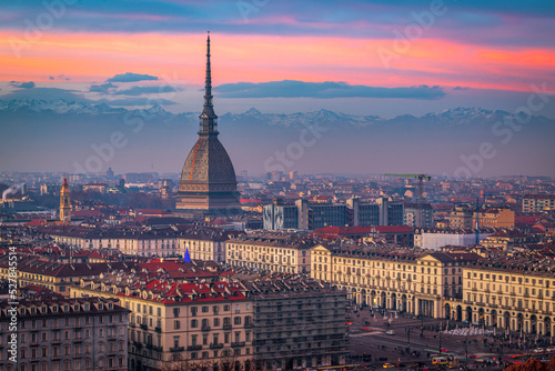 Turin, Piedmont, Italy skyline with the Mole Antonelliana