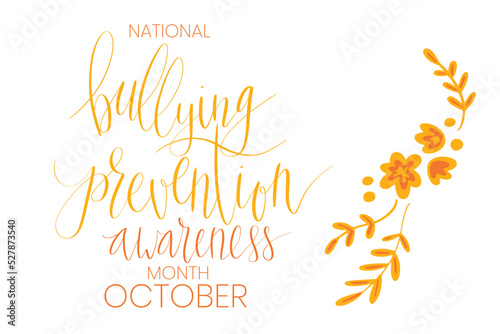 National Bullying Prevention Month October web banner. Orange support and awareness ribbon symbol. Vector illustration