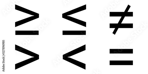 less than greater than and equal symbol in mathematics. inequality symbols