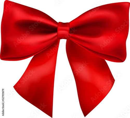 Beautiful big bow made of red ribbon with shadow