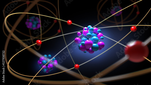 Atoms protons neutrons electrons, Physics concept, 3d rendering.