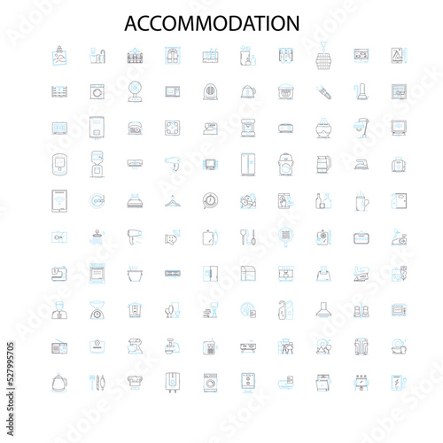accommodation icons, signs, outline symbols, concept linear illustration line collection