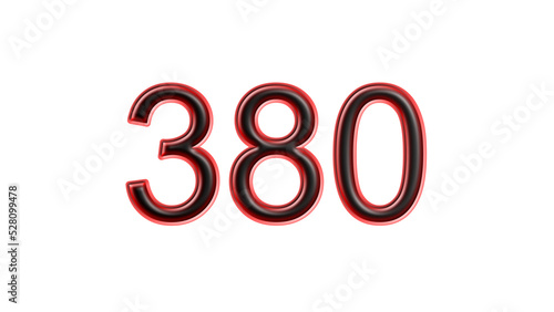 red 380 number 3d effect white background