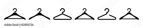 Set of clothes hanger vector icons. Hanger for cloakroom or closet. Hang for coat, shirt or suit. Vector 10 EPS.