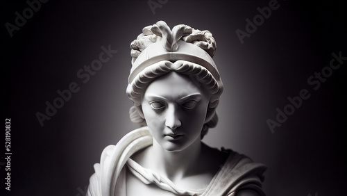 Illustration of a Renaissance marble statue of Athena, Goddess of wisdom, who was also the god of war and strategy, one of the Twelve Olympus in ancient Greek mythology.