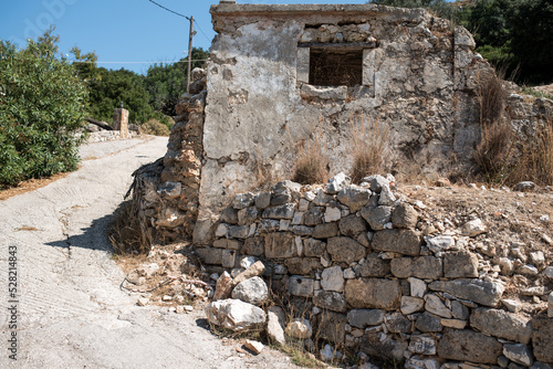 Remains of house destroyed by earthquake in Old Skala village, Kefalonia, Ionian islands region of Greece.