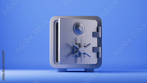 3d render, bank depositary safe box with opened door, isolated on blue background