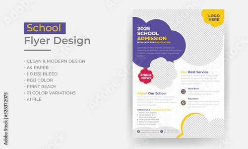 School flyer design template, kids education flyer, college admission leaflet brochure design, abstract background