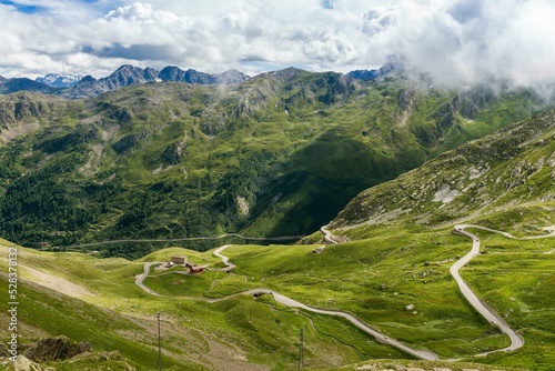 Great St. Bernhard Pass, pass road in the Aosta Valley, at back mountain Gran Paradiso, Saint-rhemy-en-bosses, Valle d'Aosta, Italy, Europe