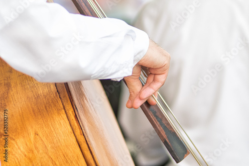 Fingers of double bass player